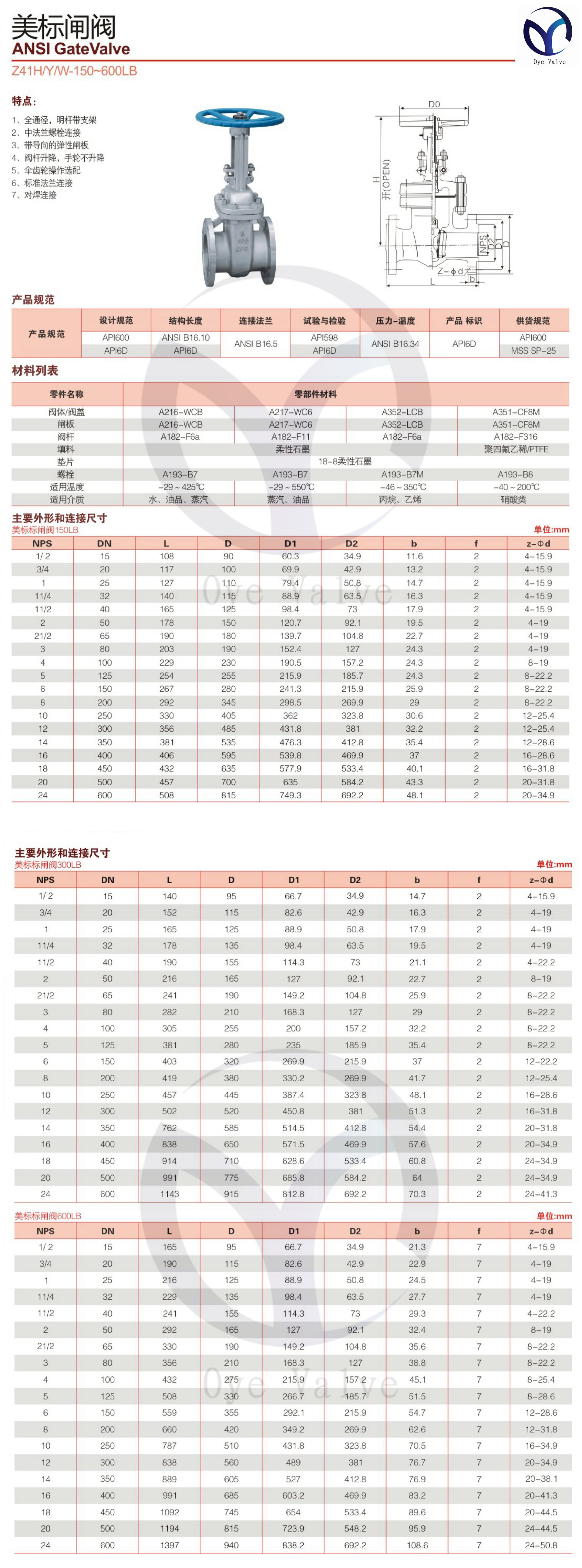 美标闸阀尺寸图解